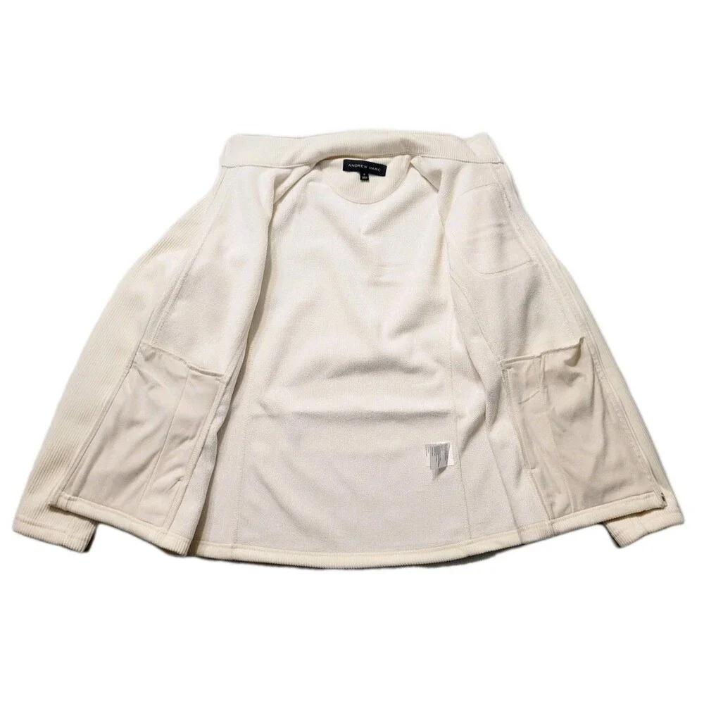 Andrew Marc Women's Ribbed Full Zip Jacket Mock Neck Cream Size S Midweight NWT
